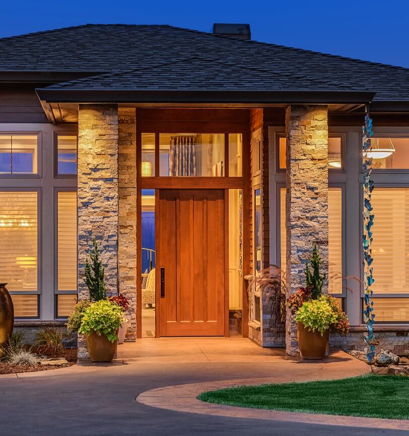 Colourful lights house front view image