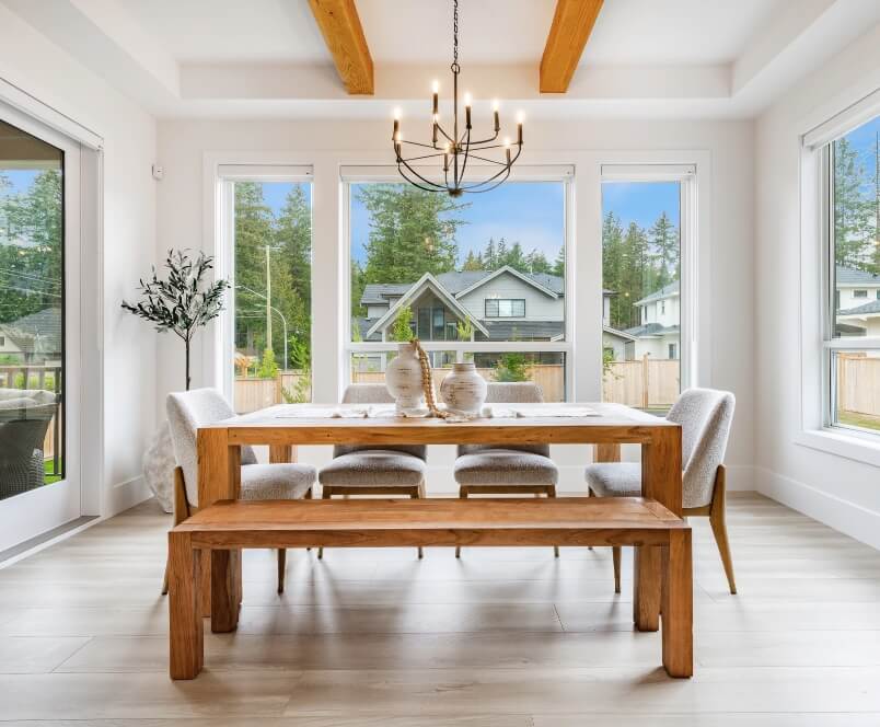 Room with windows and table chairs image